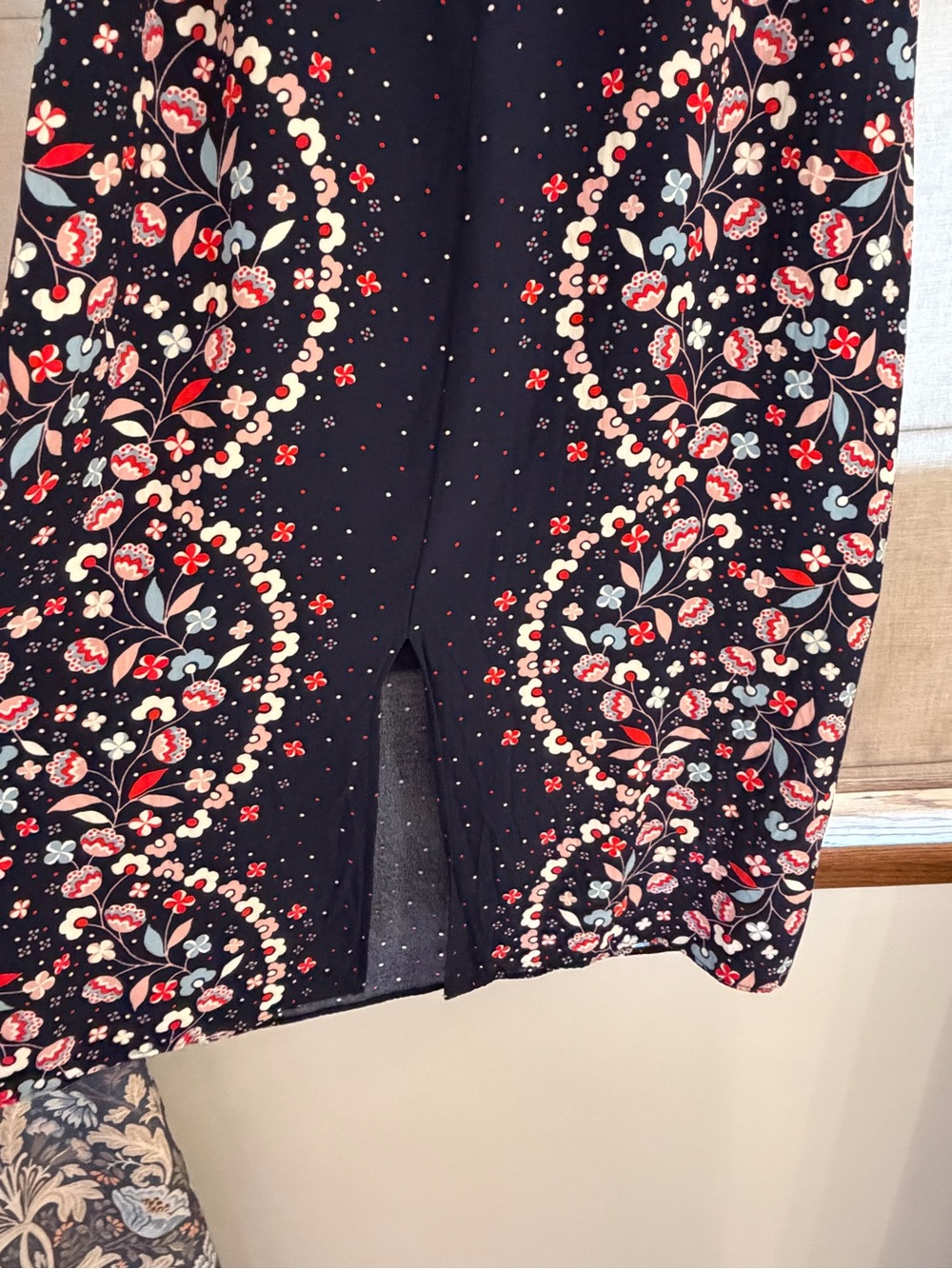 Boden Navy Floral Midi Dress with Tie Waist - Picture 3 of 8